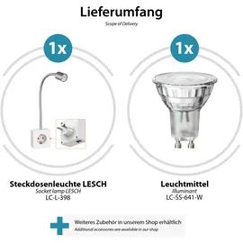 ledscom.de Steckdosenlampe LESCH Leselampe, chrom/weiß inkl. GU10 LED Lampe 5,3W, 504lm, 44°, weiß