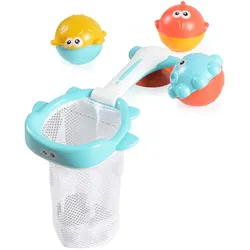 Moni Wasserspielzeug Korb HE0262, 4-teilig, Badespielzeug, 1 Korb, 5 Tierbälle blau