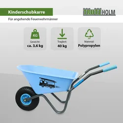 Baumarktplus Kinderschubkarre blau Feuerwehr Schiebkarre Metallschubkarre Gartenkarre