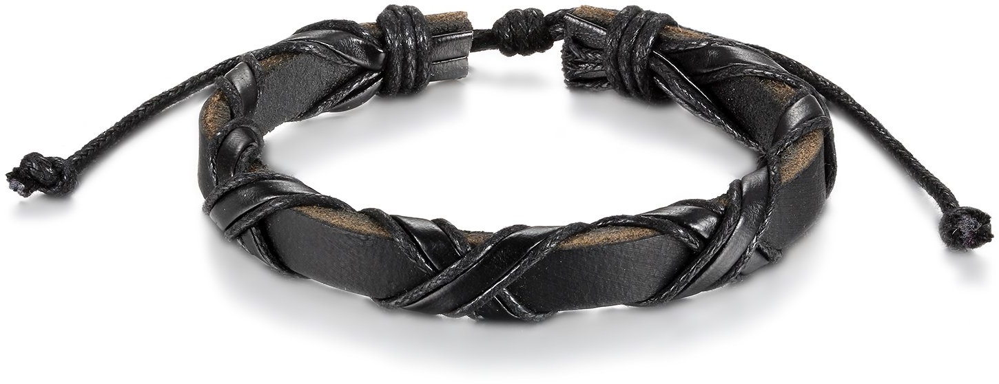 JewelryWe Leder Armband Herren Damen: Retro Klassiker Lederarmband Leder Seil Kreuz Geflochten Armreif 21.5-28.5cm Verstellbare Größen schwarz