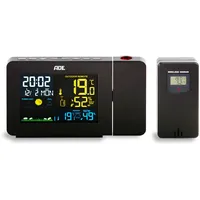 ADE Wetterstation mit Projektion und Funk-Außensensor, Thermometer, Hygrometer, Raumklima-Indikator,