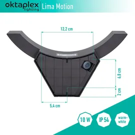 Oktaplex lighting Oktaplex LED Außenleuchte mit Bewegungsmelder Lima IP54 3000K warmweiß