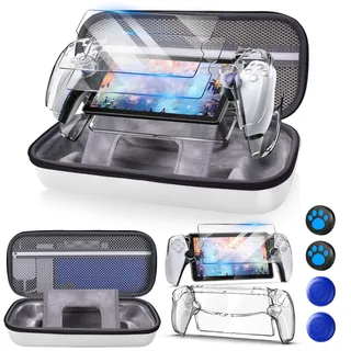 Auarte 12 in 1 Tasche für Playstation Portal, Portable Reisetasche Zubehör für PS5 Portal Remote Player mit Klarsichthülle, 2 Displayschutzfolien mit 4 Daumengriffen, Perlweiß