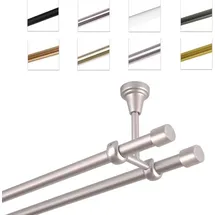 MDEKOR Gardinenstange 360 cm 2-läufig | Vorhangstange für die Deckenmontage Silber aus Metall | Gardinenstangenset Ø 19mm