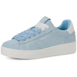 Plateausneaker TAMARIS, Damen, Gr. 40, blau (hellblau), Rindsleder, sportlich, Schuhe, Freizeitschuh, Halbschuh, Schnürschuh mit seitlichem Logoschriftzug