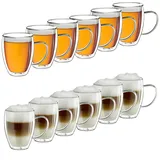 Creano Thermogläser doppelwandig 400ml „DG-HH“, 8er Set, große doppelwandige Gläser aus Borosilikatglas, Kaffeegläser, Teegläser, Latte Macchiato Gläser