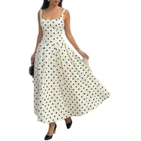 JIAALU Elegant Polka Dot Kleid Damen Kleider Vintage Rockabilly Cocktailkleid Polka Dot Print High Waist Kleid Damen Polka Dots 50er Jahre Kleid Sexy Ärmellos Ballkleid Formal Prom Tea Partykleid - S