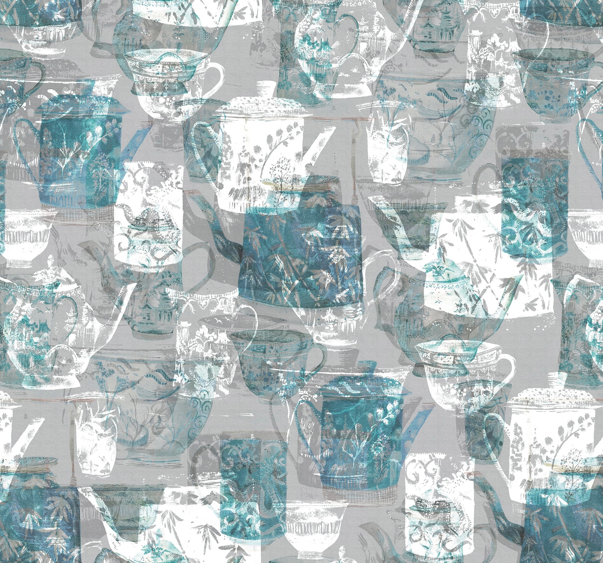 KOMAR Vliestapete "Tableware" Tapeten Gr. B/L: 300 m x 280 m, Rollen: 1 St., blau (blau, türkis, weiß) Vliestapeten