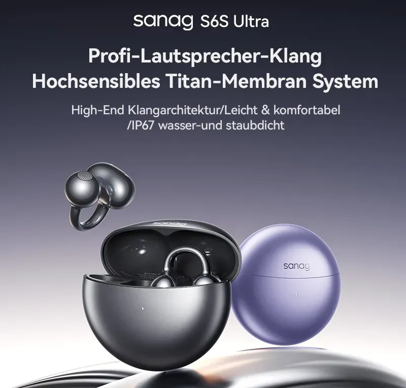 Sanag S6SUltra Earbud Wireless Open Ear Clip Earphones HiFi Stereo bluetooth Headset Intelligent AI S-S6SUltra-CL-Headphones-Black