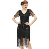 BABEYOND 1920er Jahre Art Deco Fransen Pailletten Kleid Brüllend 20er Jahre Flapper Verkleidung Gatsby Kostüm Kleid, Schwarz, M