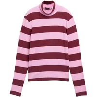 Tom Tailor DENIM Damen Basic Rollkragenshirt, rot, Gestreift, Gr.