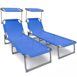 VOUNOT Sonnenliege 2er Set 200 x 60 x 30 cm Blau