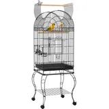 PawHut Vogelkäfig mit Rädern, Vogelkäfig für den Außenbereich, mit herausnehmbarem Gittereinsatz, 2 Schüsseln aus Edelstahl, Regal und Aufhänger für Wellensittiche, 51 x 51 x 153 cm, Schwarz