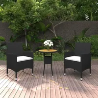 vidaXL 3-tlg. Bistro-Set Poly-Rattan und Massivholz Schwarz