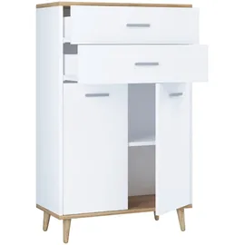 VCM Highboard Lindas / Weiß, Eiche, dekor.