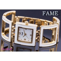 Edle Damenuhr von FAME in Bicolor Armbanduhr aus Stahl Weiß-Gold Farben