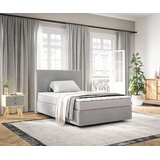 DeLife Boxspringbett Dream-Well 120x200 cm Cord Silbergrau mit Matratze und Topper, Boxspringbetten