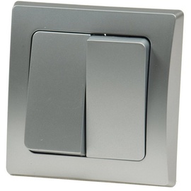 ChiliTec 2-fach Serienschalter Unterputz Silber Grau DELPHI Wandschalter mit Rahmen 250V / 10A inkl Doppel-Wippe & Abdeckung