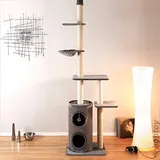 Bontoy Kratzbaum Filou in grau I 60 x 50 x 240 – 260 cm I Deckenhoch I mit 9 cm Sisalstämmen I Stabiler Stand für jedes Katzenabenteuer
