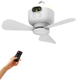 Deckenventilator mit Beleuchtung, Deckenventilator mit LED-Beleuchtung und Fernbedienung, 8000mAh Camping Ventilator licht mit Akku, Mobiler Ventilator Lampe für Außenbereich, Pavillon Terrasse (A)
