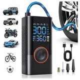 TUWENA Akku-Luftpumpe Kabelloser Elektrische Luftpumpe, 150PSI Akku Kompressor Fahrradpumpe, mit LED-Licht & Auto-Stopp, für E-Bike, Auto, Motorrad, Bälle schwarz