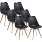 TEENO Esszimmerstühle, Küchenstuhl, skandinavisch, Retro mit Rückenlehne, gepolsterte Sitzfläche aus massiver Buche(Schwarz, 6er Set) - Schwarz