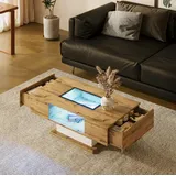 Tisch Wohnzimmertisch Aufbewahrung 110 Cm Glas Led Okmyhome