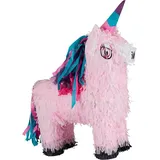 4 tlg. Pinata Set Einhorn rosa, XXL Konfetti Sack, Pinatastab mit Augenmaske, Unicorn Piñata, Stock & Augenbinde, bunt