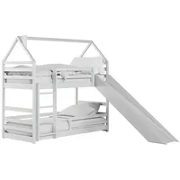 Kids Collective Hochbett mit Rutsche 90x200 cm, Hausbett, Etagenbett mit Rausfallschutz und Leiter, Bett Bed Bodenbett Jugendbett Spielbett für 2 Kinder, Kinderzi... - Weiß