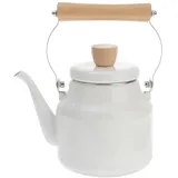 Cabilock Emaille Vintage Wasserkessel Teekessel Retro Wasserkocher Induktion Teekocher mit Holzgriff Weiß Kaffeekanne für Zuhause Küche Gas E Herd Gasherd 2.5L