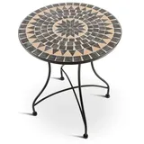 Mosaiktisch 60 cm Ø, mediterraner Garten- & Terrassentisch, 71 cm hoch, Dunkelblau-Beige, Raburg Mayla