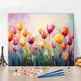 TISHIRON Abstrakte Tulpe Malen nach Zahlen für Erwachsene Bunte Blumen Malen nach Zahlen Kits Kinder Aquarell Malen nach Zahlen DIY Malen nach Zahlen für Erwachsene Leinwand Kunsthandwerk, 16 "x20