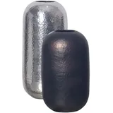 FineBuy Vase 2er Set FineBuy Blumenvase Aluminium Hammerschlag Tischvase Modern Rund