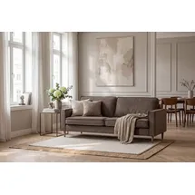 Home Affaire 3-Sitzer HOME AFFAIRE "Pinto Skandi, 206 cm, Chenille, Struktur", braun, B:208cm H:89cm T:97cm, 100% Polyester, Sofas, mit Keder, Massivholzfüße Eiche geräuchert, Wellenunterfederung
