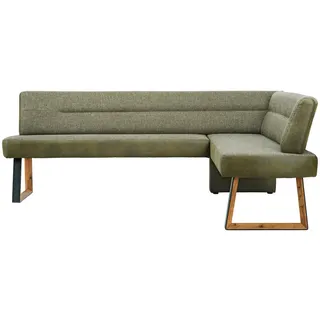 Voleo Eckbank, Grün, Eiche, Holz, Metall, Eiche, massiv, 4-Sitzer, L-Form, 215x173 cm, Fußauswahl, in verschiedenen Größen erhältlich, Esszimmer, Bänke, Eckbänke