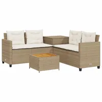 vidaXL Gartensofa in L-Form mit Tisch und Kissen Beige Poly Rattan Modell 2