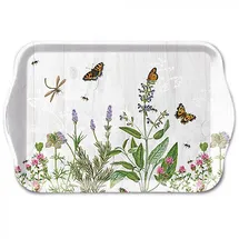 Ambiente Home Ambiente Tablett Melamin 21x13cm mit Wildblumen Motiv - kleines Serviertablett Frühstückstablett Tischdeko Frühling Sommer Garten Schmetterlinge Serie herb Garden