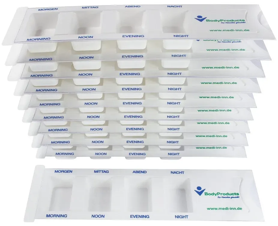 Medi-Inn Medikamentendispenser, für 1 Tag mit 4 Fächern, mit Schiebeblister weiß  Standard / 100 Stück