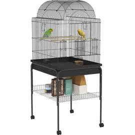 PawHut Vogelkäfig Wellensittichkäfig mit Tablett, Ablagefläche, Futternapf, Papagei Käfig mit Rollen für Wellensittich, Kanarien, Nymphensittich,