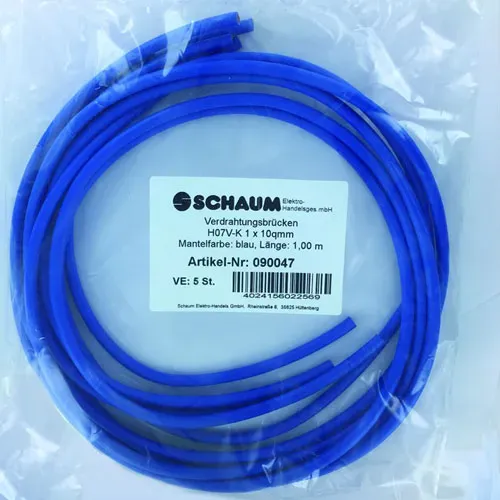 Verdrahtungsbrücke H07V-K 10 mm2, Länge 1 m, blau, 5 Stück