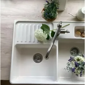 Villeroy & Boch Spülstein Doppelbecken weiß alpin + Handbetätigung