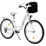 Milord Komfort Fahrrad Mit Korb Damenfahrrad, 26 Zoll, Weiss, 7 Gang Shimano - Weiß
