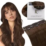 RUNATURE Extensison Echthaar Clip in Braun 45cm Menschliches Haar 3pcs Clip in Extensions Echthaar Glatt Haarverlängerung 50g Echthaar Extensions Clip Braun #4