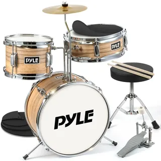 Pyle Kinder Schlagzeug Set – 5-teiliges Drum Kit mit Hocker & Basspedal | Für Kinder 3–12 Jahre, inkl. Bass Drum, Snare Drum, Drumsticks, Dämpfer & Zubehör – Einsteiger Percussion Set