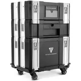 STAHLWERK Mobiles Toolbox Set mit 3 Werkzeugkoffern Rollbrett und Lenkrollen