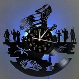 QianZhou-Uk Wanduhr aus Vinyl mit Musikaufzeichnung, Geschenk für Science-Fiction-Wars-Filmliebhaber, 30,5 cm, LED-Nachtlampe, 7 Farben, leuchtende Wanduhr (C-LED)