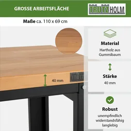 Baumarktplus Werkbank Profiline XL freistehend 110 x 69 cm 600 kg robust Stahl Holz Werkstatttisch Schranksystem