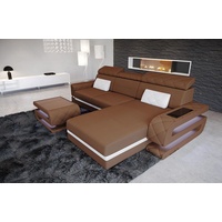 Sofa Dreams Ecksofa Polster Stoffsofa Couch Bologna L Form Stoff Sofa, Mikrofaser, mit LED, ausziehbare Bettfunktion, mit USB-Anschluss, Designersofa braun