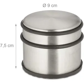 Relaxdays Türstopper 2er Set, HxD: 7,5 x 9 cm, hoch & schwer, rutschfest, Türzuschlagbremse, silber/schwarz