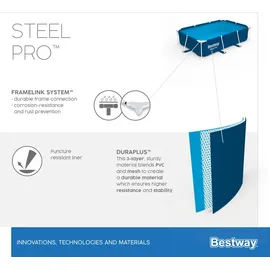 BESTWAY Steel Pro Frame Pool ohne Pumpe 300 x 201 x 66 cm, dunkelblau, eckig